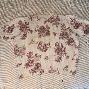 Sincerely Jules Cream and Pink Floral Sweater - Short Sleeve